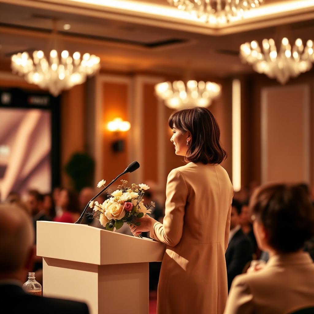 Courtney Hanson speaking on stage